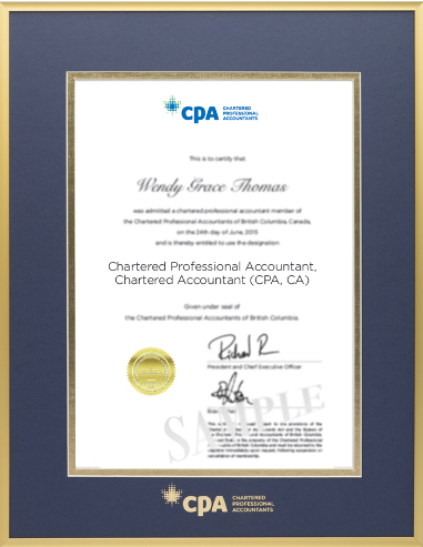 Satin gold metal CPA QC frame with double mat board